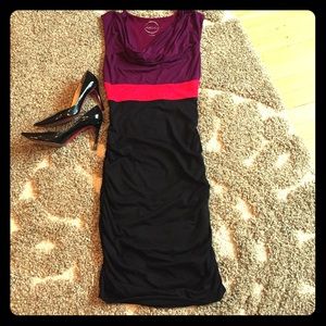 Sleeveless, ruched, colorblock classic dress