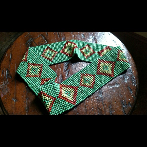 Boho Green Handbeaded belt