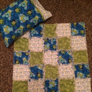 Handmade baby/toddler rag quilt and pillow set