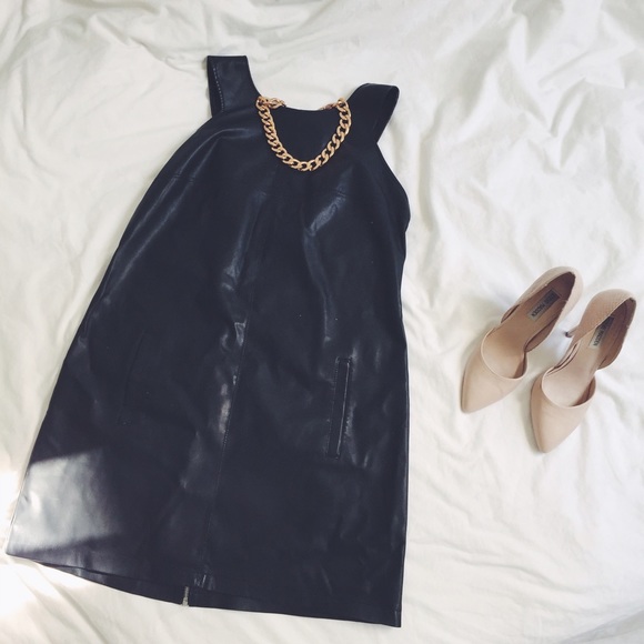 NWT Black leather shift dress