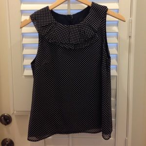 J.Crew Silk Navy Polka Dot Shell