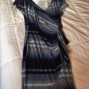 Blue & black mock wrap dress