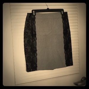 Houndstooth and lace pencil skirt.