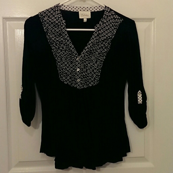 Deletta (Anthropologie) Black Shirt w/ Trim, XS