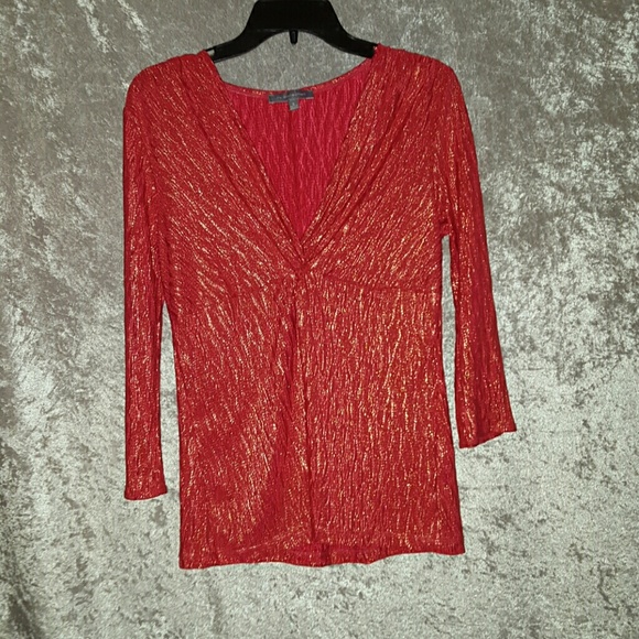 Red and gold shiny top. - Picture 2 of 3