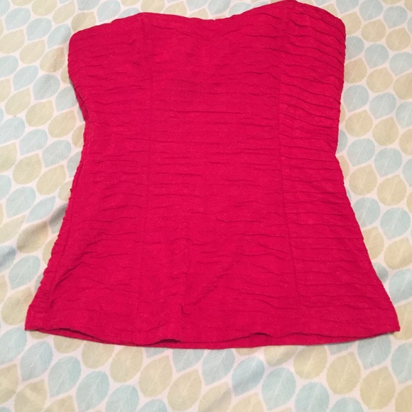 Strapless red ruffle top