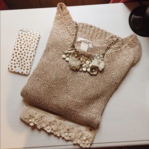 Gold Sparking Knit Sweater & Flower belt