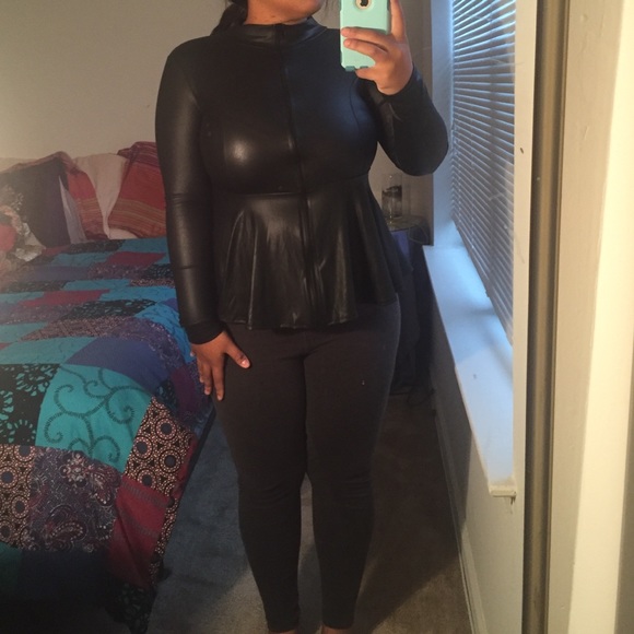 Zip Up Faux Leather Scuba Peplum