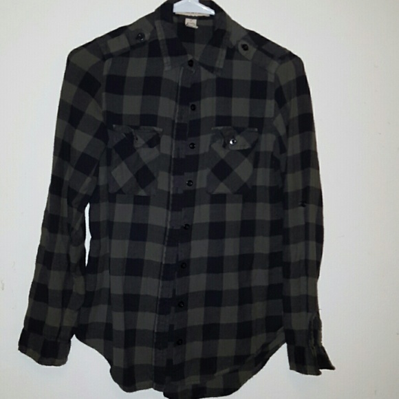 100% cotton army green and black button down - Picture 1 of 4