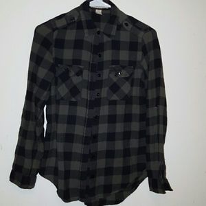 100% cotton army green and black button down