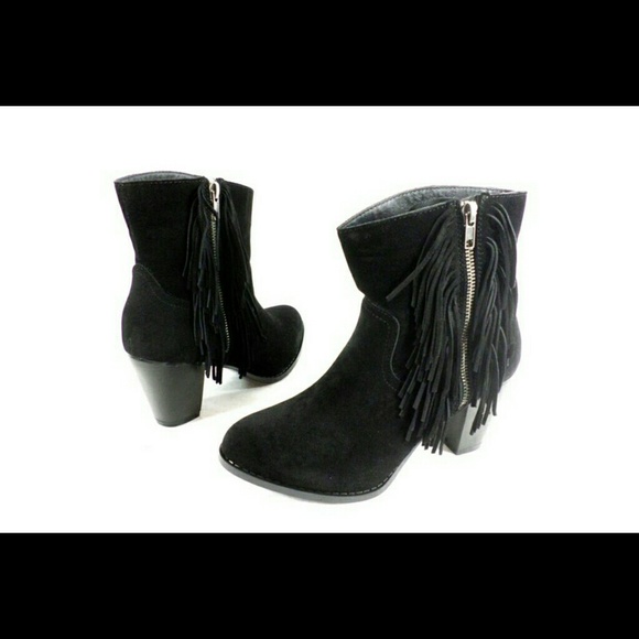 Sugar Shoes - Sugar Tuko Black Fringe Ankle Boots NIB