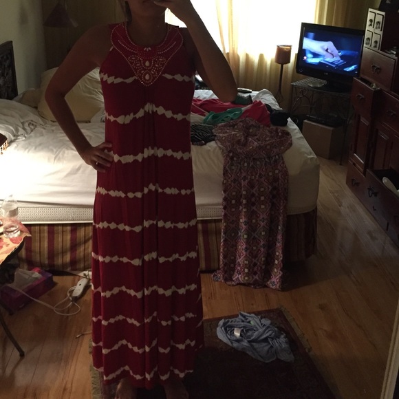 Long red and white dress