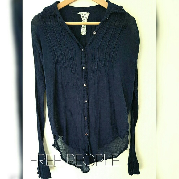 Free People FP One Indigo Gauze Buttondown