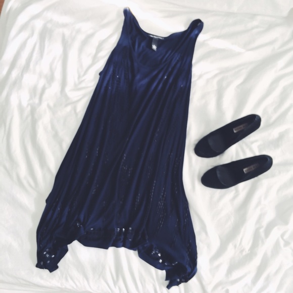 Navy beaded trapeze tank dress