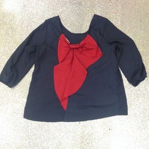 ✨Boutique style Dark Blue top / Red Bow✨