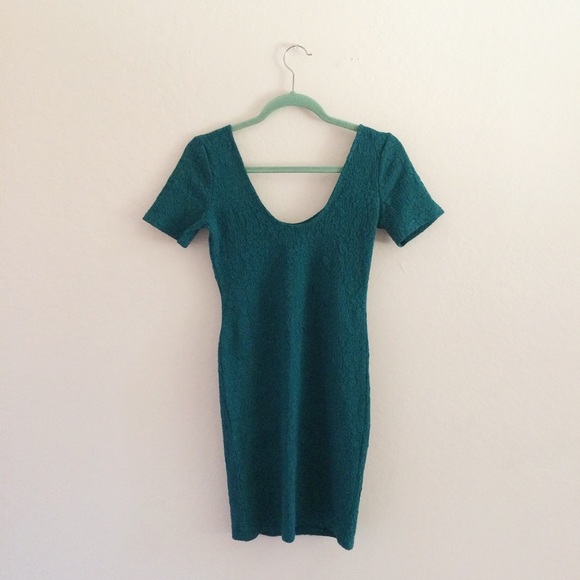 f21 teal textured floral bodycon dress