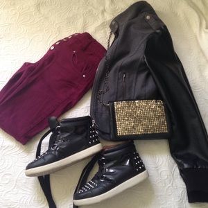 Black Leather Studded Sneakers