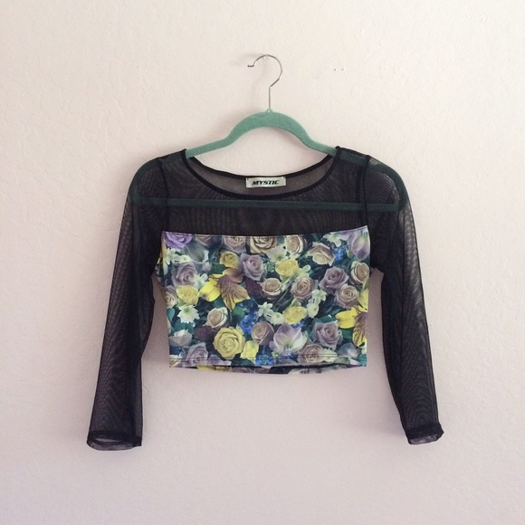karmaloop digital floral mesh crop top