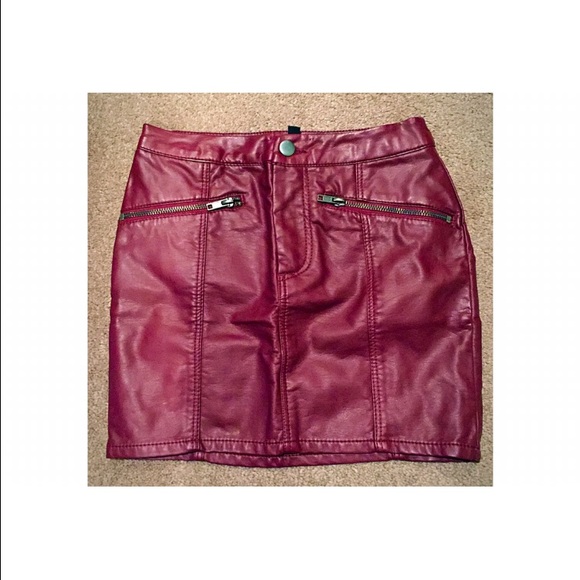 H&M Faux Leather Oxblood Mini Skirt