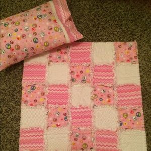 Handmade baby/toddler rag quilt and pillow set