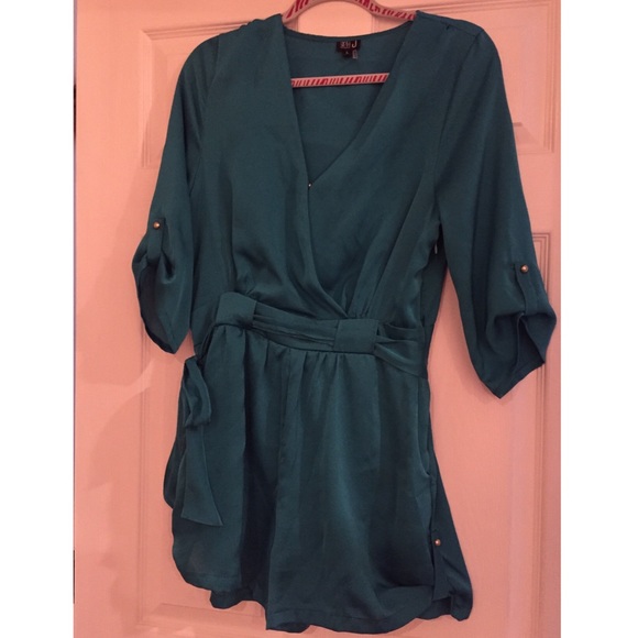Teal Romper with Gold Button Embellishments