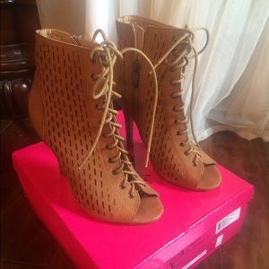 Tan lace up booties