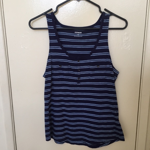 Express Tops - Blue striped henley tank top