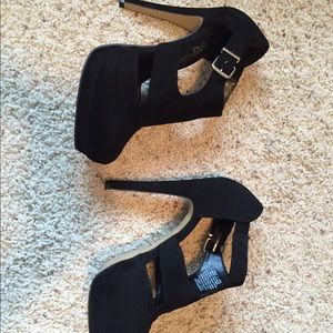 Black suede high heels