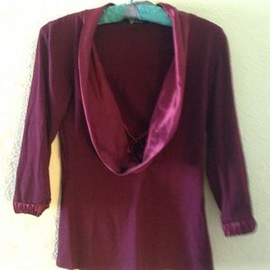 Arden B scoop neck blouse with satin trim