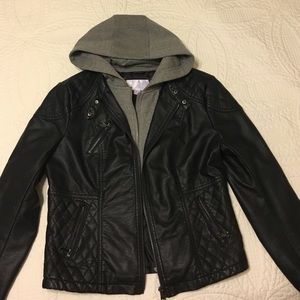 Xhilaration Black faux leather moto jacket w/ hood