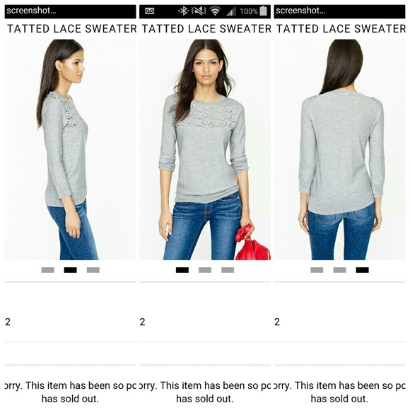 J. Crew Merino Tatted Lace Sweater Hthr Soft Grey - Picture 3 of 3