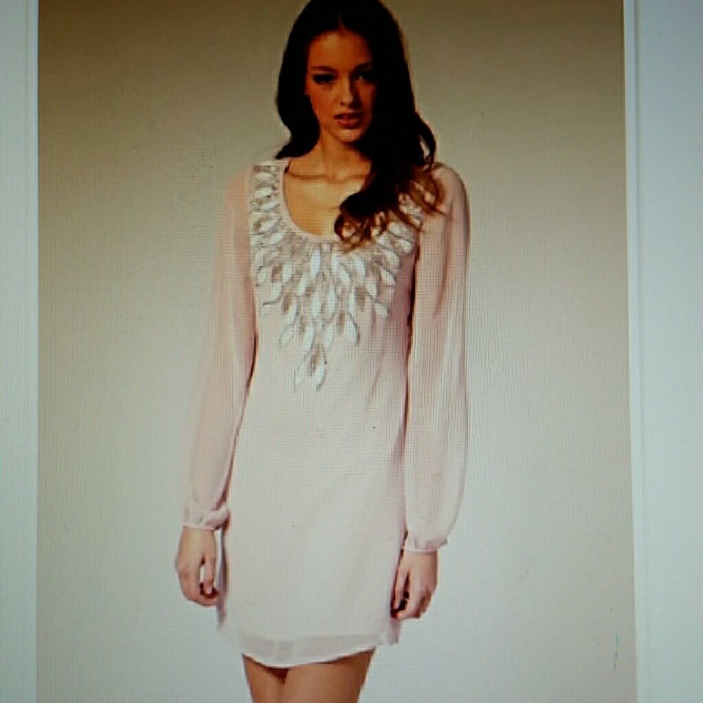 60's Vintage Beaded Chiffon Pink Mini Shift Dress