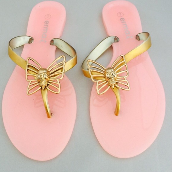 Skull butterfly flip flops