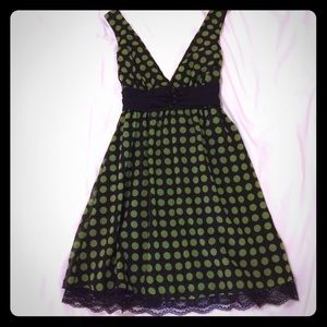 Green + black polka dot dress