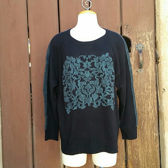 J. Crew Embossed Floral Sweater in Navy Sea - Picture 1 of 4