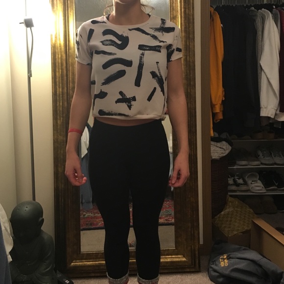 Forever 21 Pink Crop Top with Black Abstract Lines