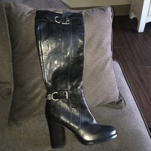 Black Leather Frye Heel Boots