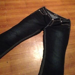 Silver Dark Wash Thick Stitch Jeans