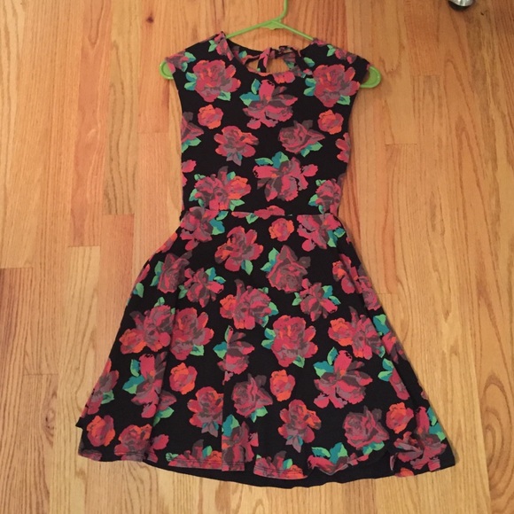 Black dress with red flowers and open back