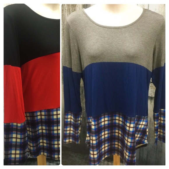 COLOR BLOCK TOP WITH PLAID AND LACE DETAIL - Picture 4 of 4