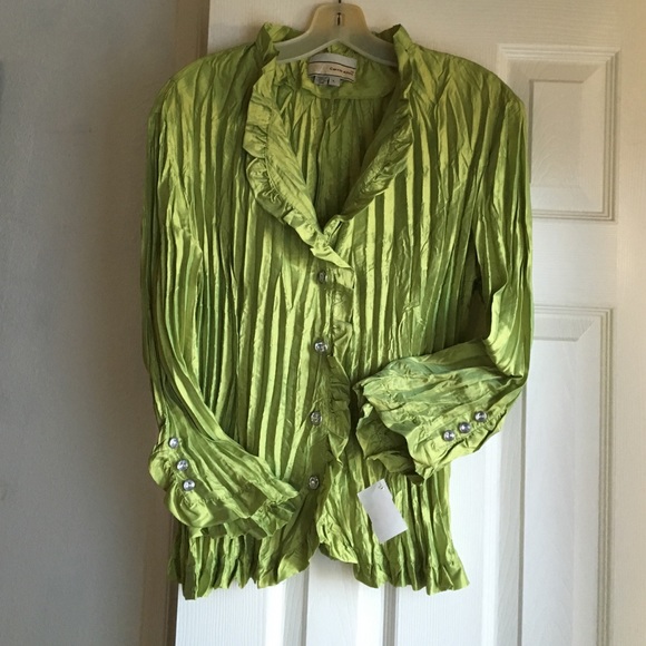 Lime green pleated blouse
