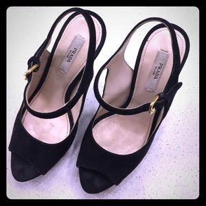 !SOLD! Prada Black Suede Peep Toe Platform