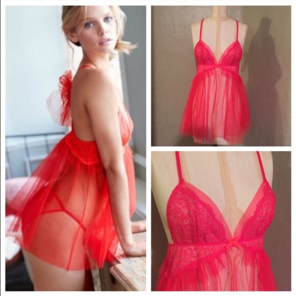 Victoria's Secret Other - VS Tulle Lace Crystal Bow Babydoll!