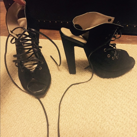 Michael Antonio Studio Black Lace-up Heels