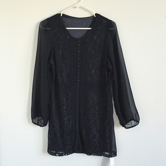 Black lace chiffon tunic