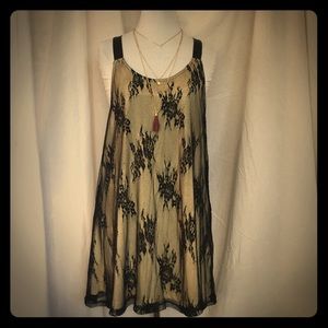 Lace, Black & Nude Flower Print Dress
