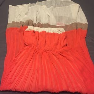 Coral tan and white maxi dress