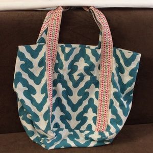 Roberta Roller Rabbit canvas tote cream teal 2