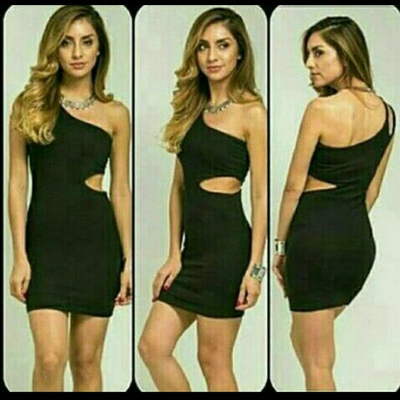 Black peep side cocktail dress