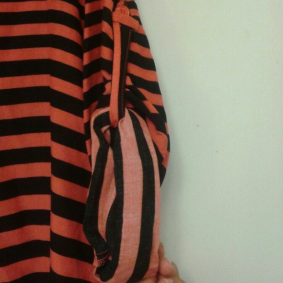 Striped Coral and Black Button - up Top - Picture 2 of 4